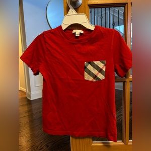 Burberry boys size 10 red tshirt with plaid pocket.